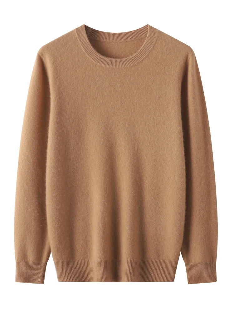 Autumn Winter Men O-neck 100% Merino Wool Pullover Cashmere Sweater Basic Casual Bottom Business Knitwear Soft Warm Clothing