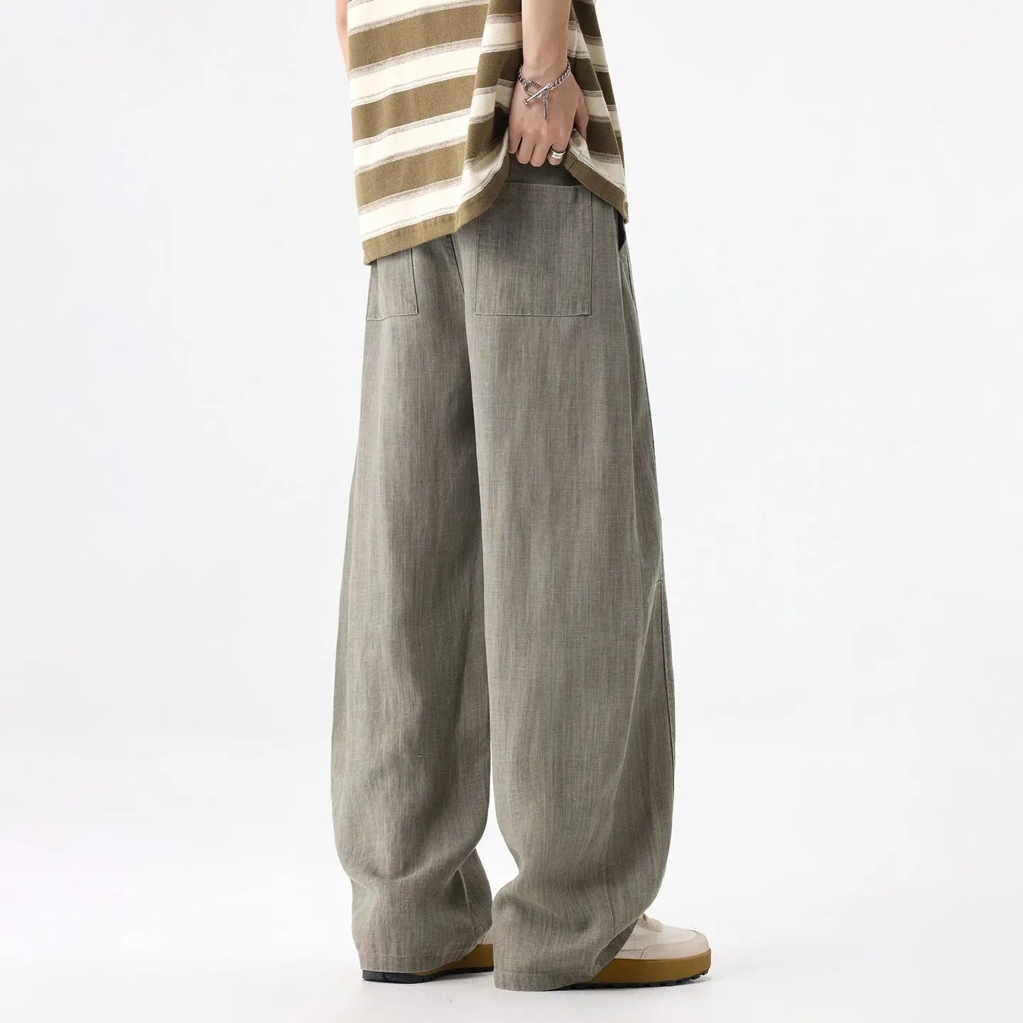 2026 Laisel Linen Lazy Style Pants for Men Spring and Summer Thin Wide-Leg Curved Blade Casual Long Pants