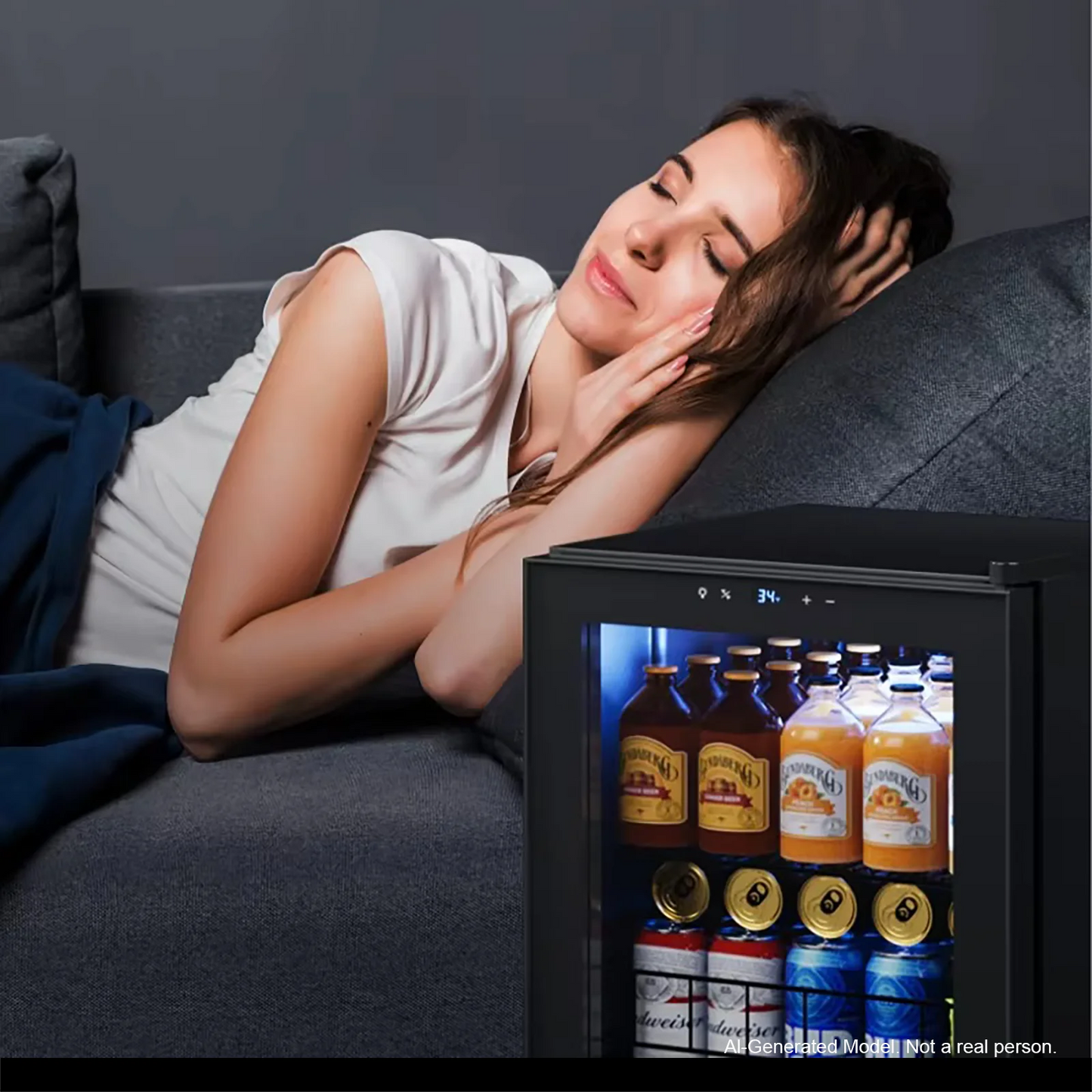 Beverage Refrigerator Cooler-77Cans Freestanding Mini Fridge Cooler with Glass Door for Home Office