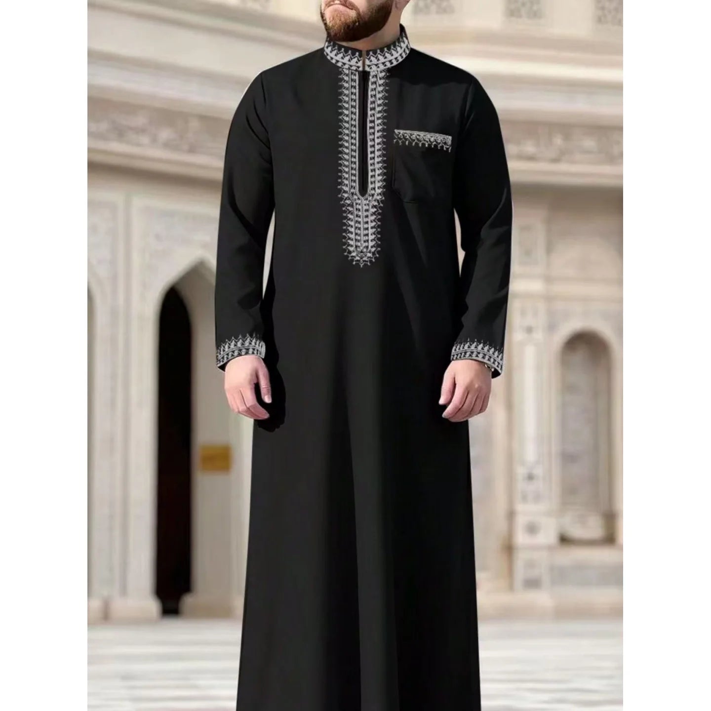 New Muslim men's long robe, Islamic hooded ethnic clothing, elegant retro MiddleEastern embroidery men's simple casual long robe