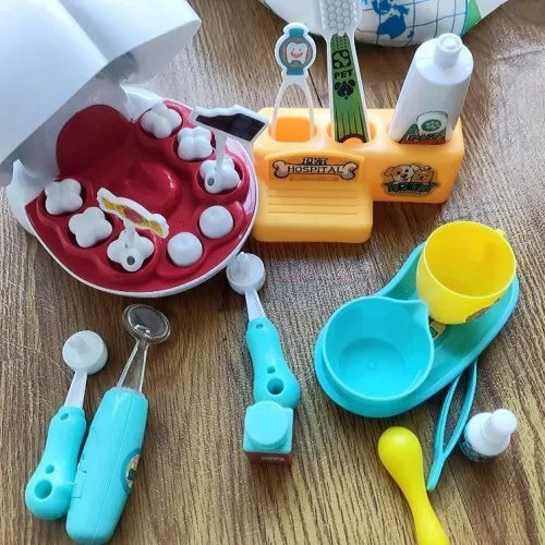 Children Simulation Dog Tooth Extraction Pretend Play Medica Doctor Toy Filling Pet Dentist Care Toy Set For Kids Birthday Gifts