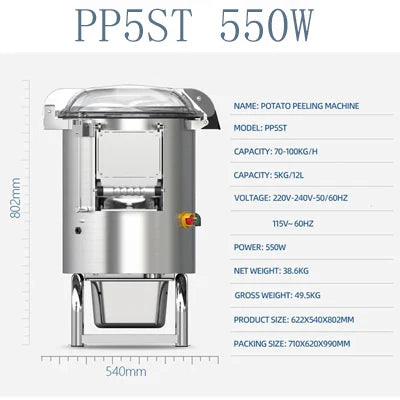 Electric Commercial Stainless Steel Potato Cleaning Machine Fully Automatic Carrot Peeler for Kitchen Use