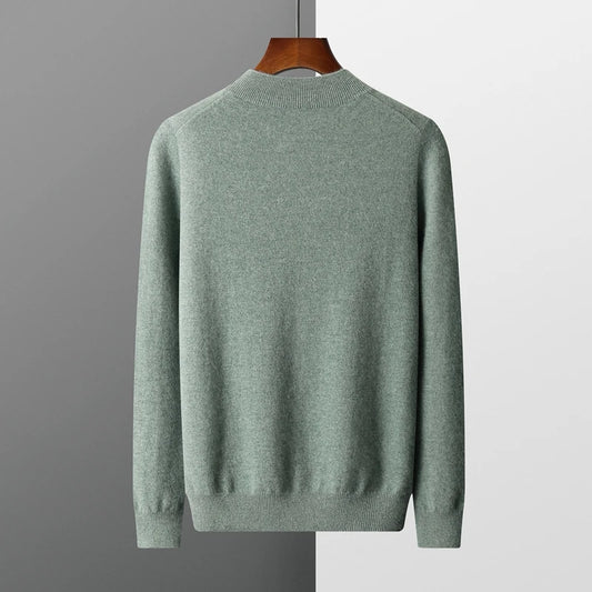 100% Pure Cashmere Sweater Men's Half High Collar Solid Color Pullover Fashion New Knit Undercoat Autumn and Winter Long Sleeve