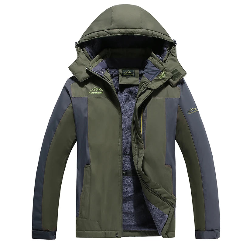 Warm Jacket Men's Plus Size L-9XL Winter Plus Velvet Thickened Cold-proof Outdoor Red Black Blue Hooded Mountaineering Suit