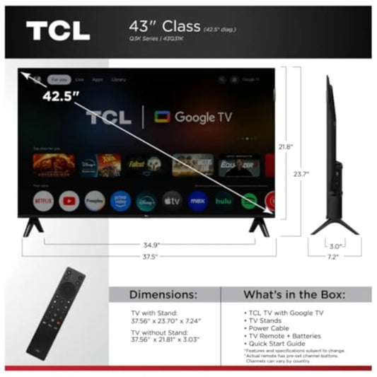 43-inch 43Q31K Class Q3K Series FHD QLED Smart Google TV Bluetooth Renewed