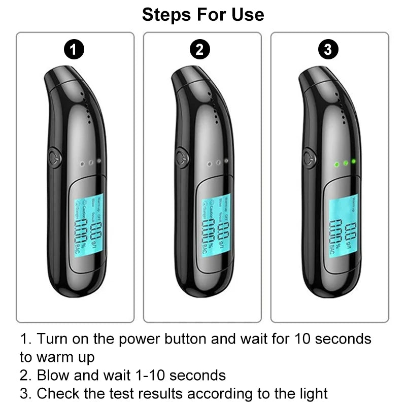 Alcohol Tester High Precision Breathalyzer Alcometer USB Rechargeable Non-contact Professional Car Portable Alcohol Detector