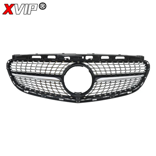 XVIP Chrome Black Diamonds Style Upper Grille Grill For Mercedes Benz E-Class W212 4 Door 2014-16 E200 E250 E300 E350 E400 E500