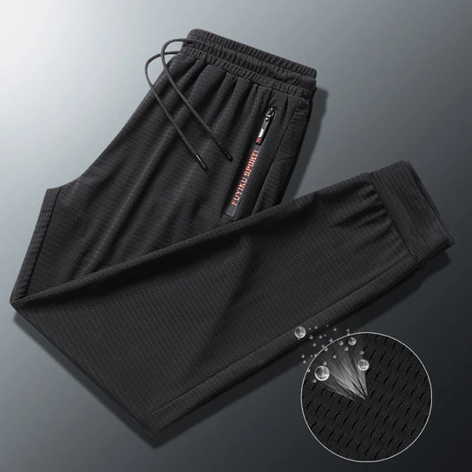 Men's Summer Ice Silk Jogger Sweatpants Zipper Pockets Breathable Running Gym Workout Athletic Mesh Pants Drawstring Design