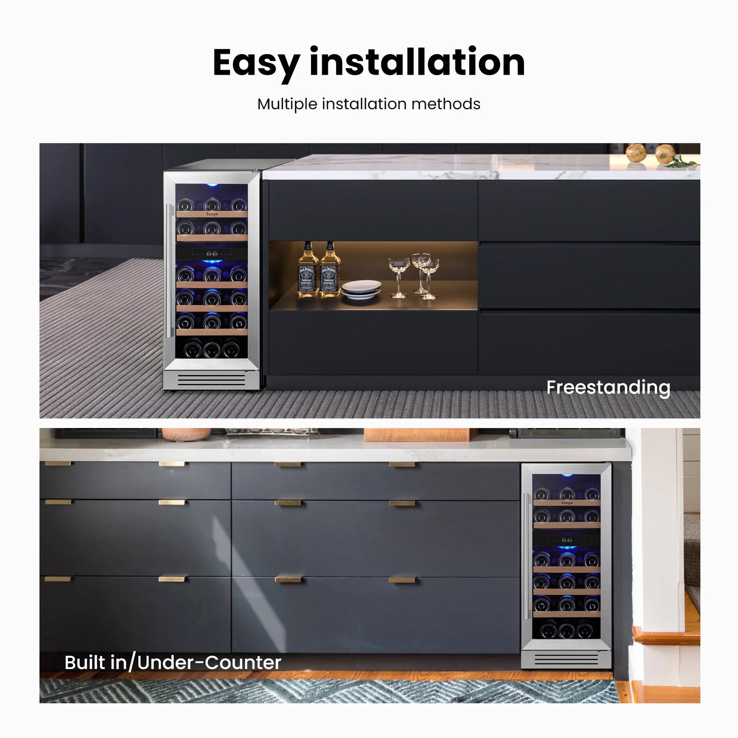 28 Bottles Under Counter Wine Cooler Built In Wine Fridge Single Zone 40-68°F Electronic Temperature Control Built Under Wine Refrigerator with Touch LED Light For Kitchen