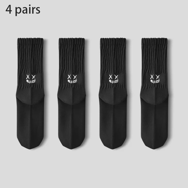 4 pairs of men's cotton socks running breathable ankle socks casual sports socks men's bicycle socks smiling face style