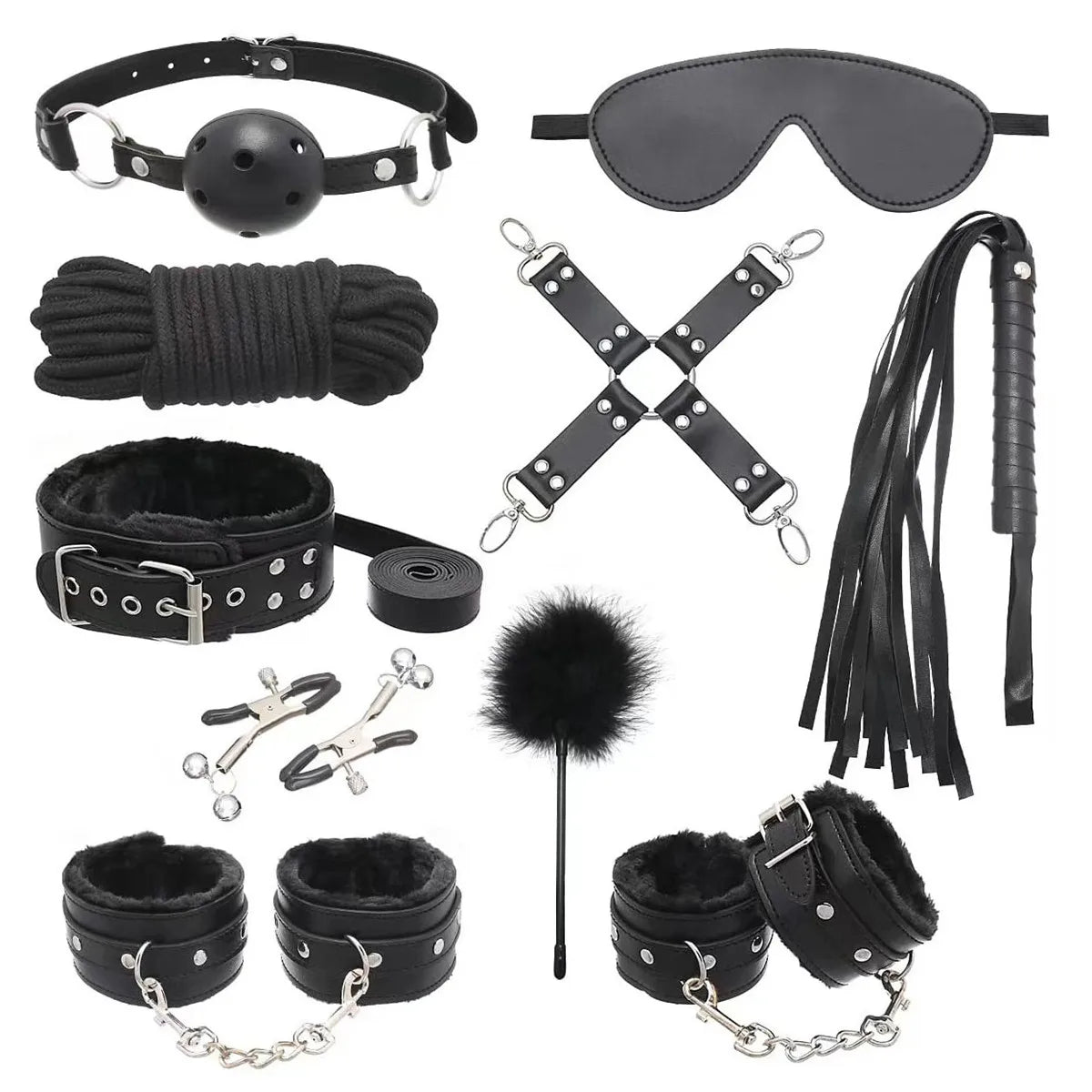 Exotic Sex Toys, Leather Plush sexy Bondage Bundle Set, Gag, Whip, Butt Plug, Sex Toys for Women, Nipple Clips, Erotic Sex Toys