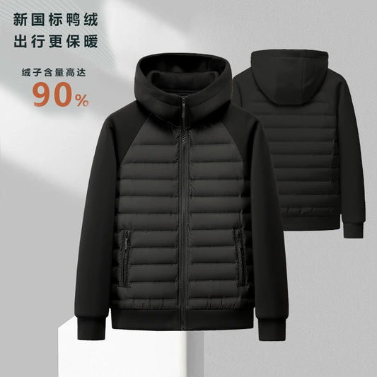 High-quality, Fashionable and Stylish Winter New 90 White Duck Down Hooded Light and Thin Spliced Down Jacket for Both Men and W
