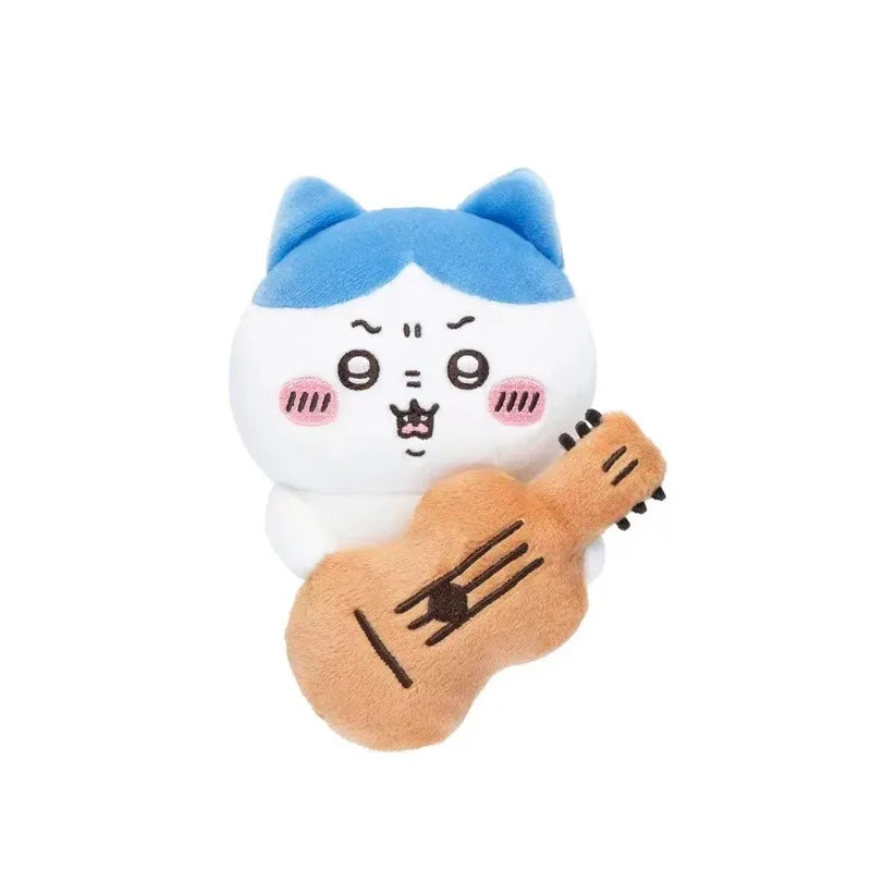 Jhiikawas Funny Daily Plush Keychain Cute Usagi Hachiware Jiikawa with Guitar Book Pendant Kawaii Anime Bag Charm for Fans
