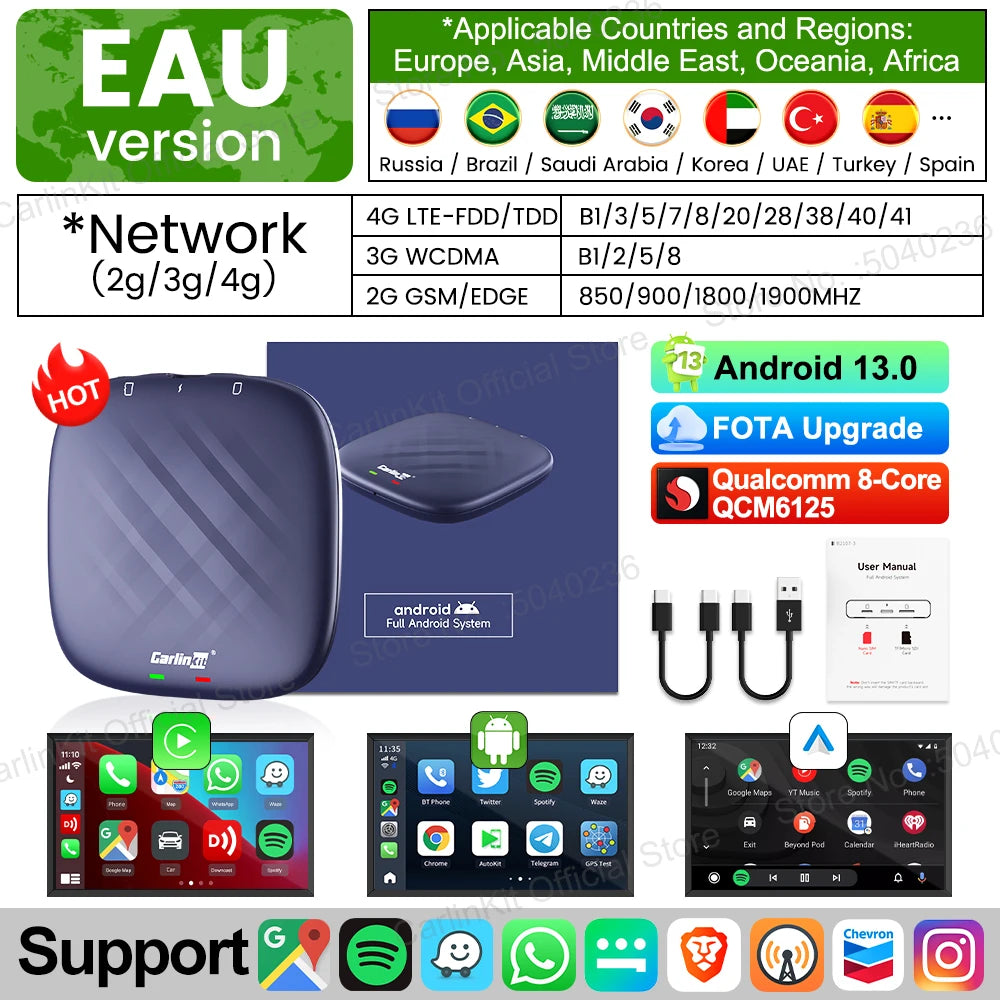 2026 NEW CarlinKit CarPlay Ai Box Qualcomm 8-Core Android 13 Wireless Carplay Android Auto Car Video TV Box WiFi SIM For Netflix