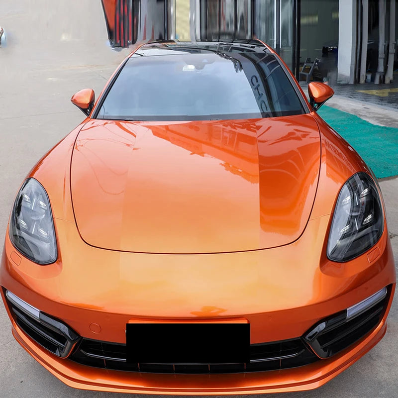 Ultra Glossy Orange Metallic Vinyl Wrap Film Roll With Air Release Self Adhesive Car Wrapping Motorcycle DIY Decal Sticker