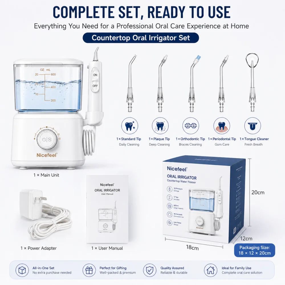 Electric Oral Irrigator Dental Powerful Oral Cleaning Agent Oral Care 600ml Oral Hygiene Teeth Cleaner with 5 Nozzles