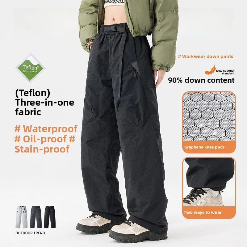 Harbin Snow Equipment Men's Fleece Lined Thickened down Hiking Pants Windproof Waterproof Youth Trend Bamboo Charcoal Fiber K...