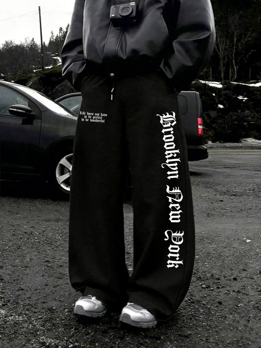 Fearless Spider Web Hand Print Gothic Wide Leg Sweatpants Men 100% Polyester Y2K Baggy Drawstring Streetwear Unisex Jogger Pants