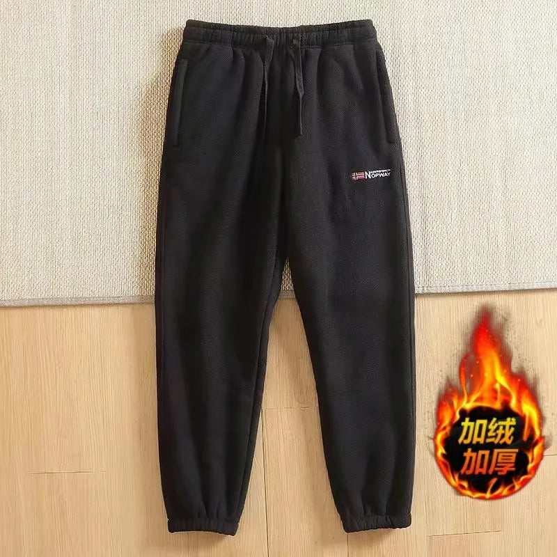 Men's Double-Sided Fleece Thickened Sweatpants Elastic Waist Casual Trousers Winter Warm Sports Leisure Pants Polyester Fiber