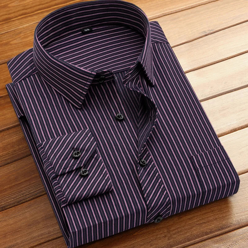 Men's Striped Long Sleeve Shirts 2026 Autumn Anti-wrinkle Business Shirt Fashion Casual Comfortable Breathe Slim Fit Shirts