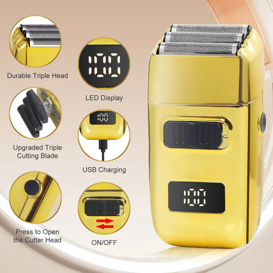 Electric Rechargeable Shaver for Men Home Use 3-Blade Razor with LCD Display Beard Trimmer And Whitening Grid Head Shaving Tool
