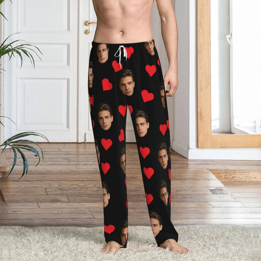 Customized sleeping pants with personalized facial photos long sleeved warm sleeping pants for both men and women fun Christmas