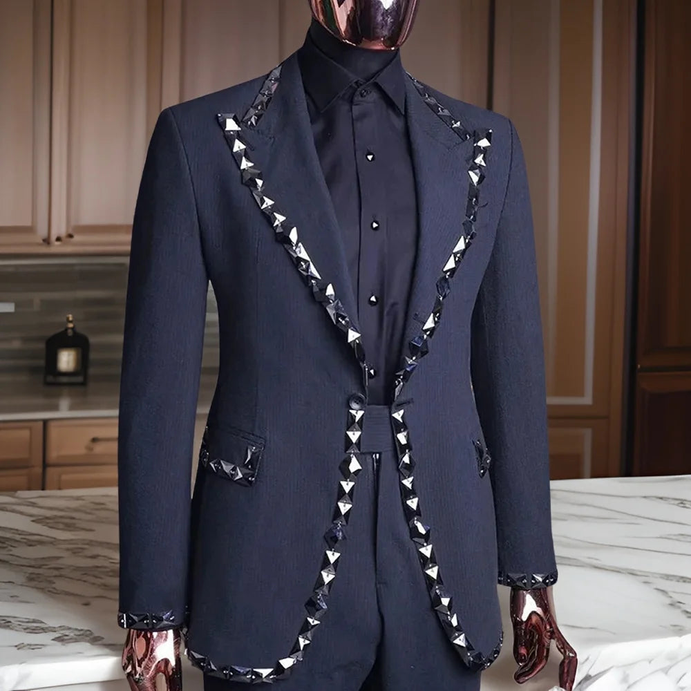 Beaded Wedding Suits for Men Notched Lapel Custom Blazer Set 2 Pcs Groom Tuxedo Groomsman Fashion Costume Jacket with Pants