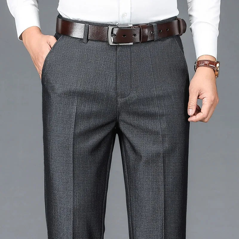 Men's Business Casual Trousers Drapey Elastic Straight Leg Spring Summer Fashionable Polyester Fiber Anti-Wrinkle Dad Pants