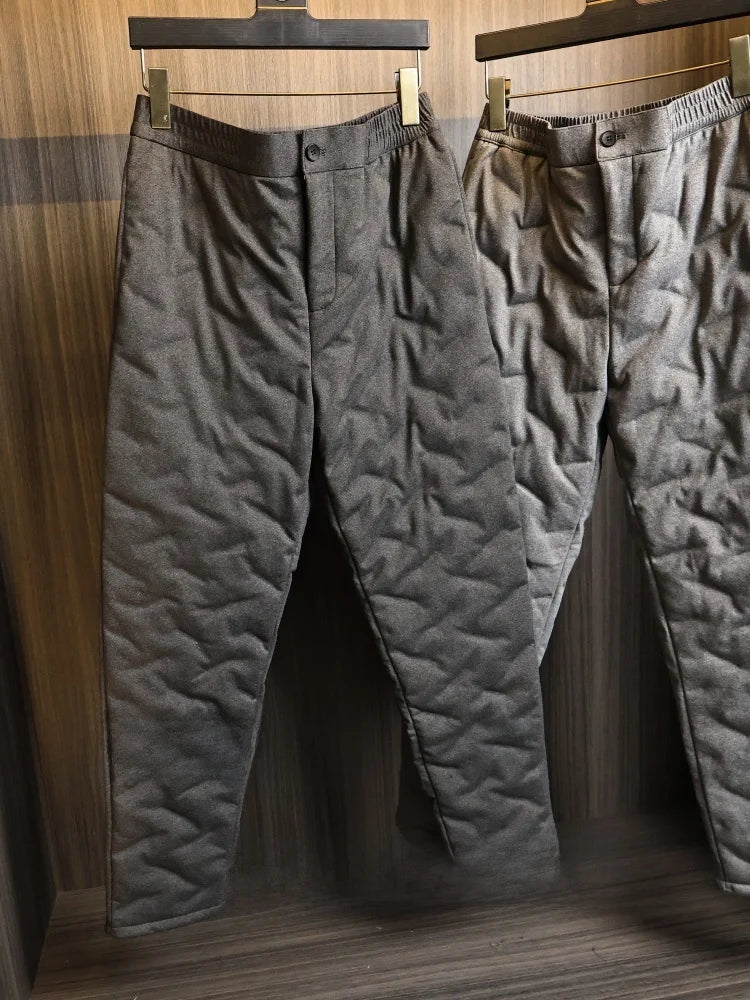 High-End Men's down Pants Inner Wear Straight Leg Sl Thermal Layer Faionable Urban Sle Long Pants White Du down
