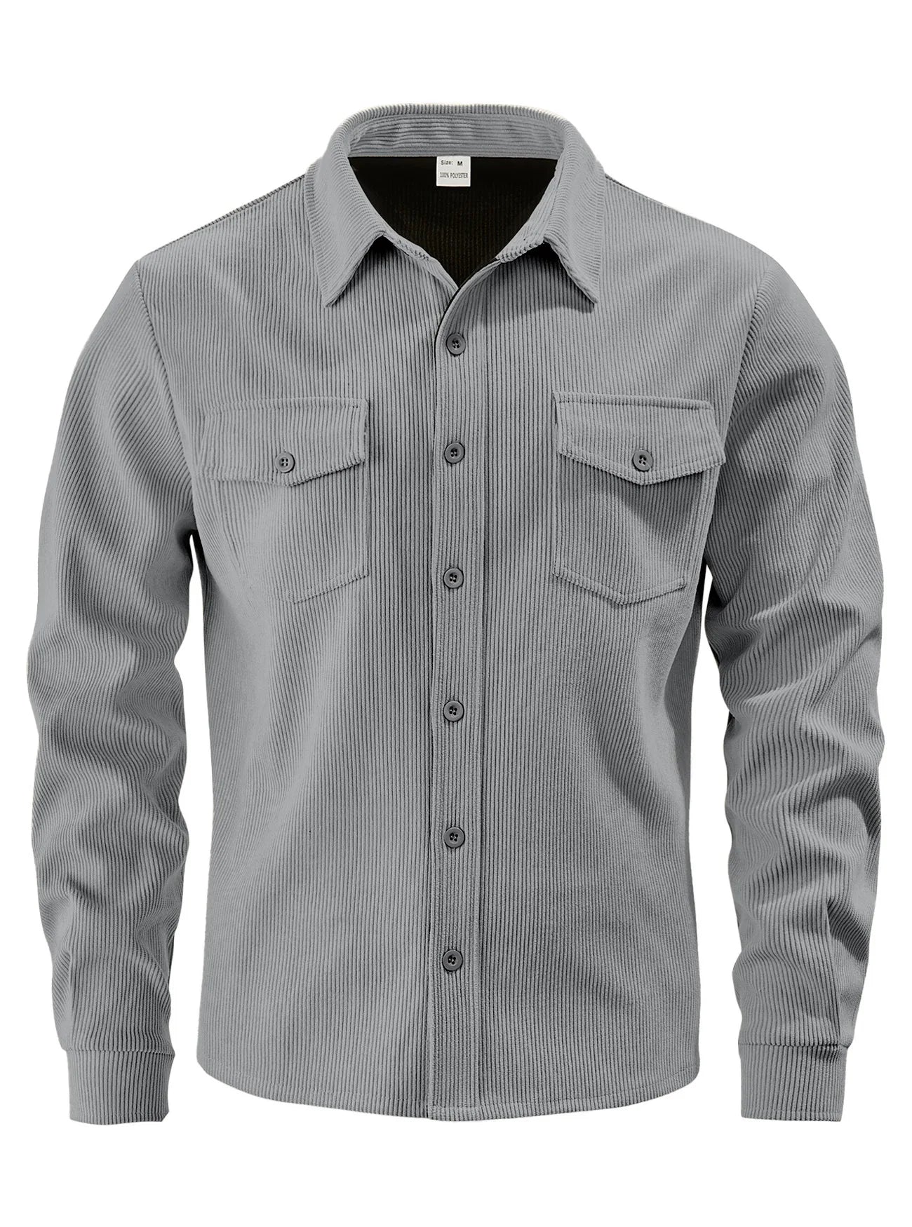Men's Corduroy Button Down Shirt Casual Long Sleeve Work Shacket with Chest Pockets Fall Winter Fleece Lined Top