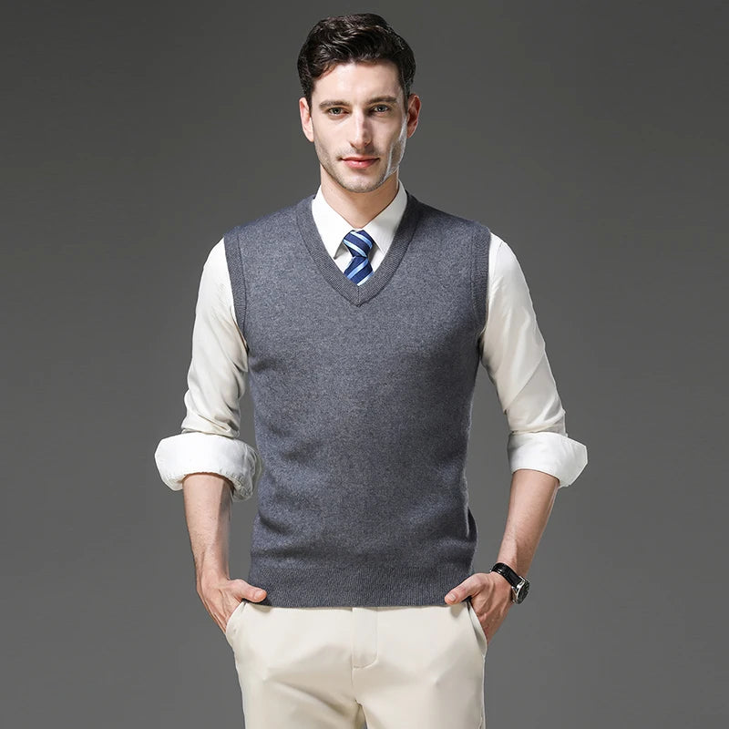 Top Grade Anti-Pilling Thick New Autum Winter Fashion Brand V Neck Business Casual Men Knit Pullover Sweater Vest Sleeveless