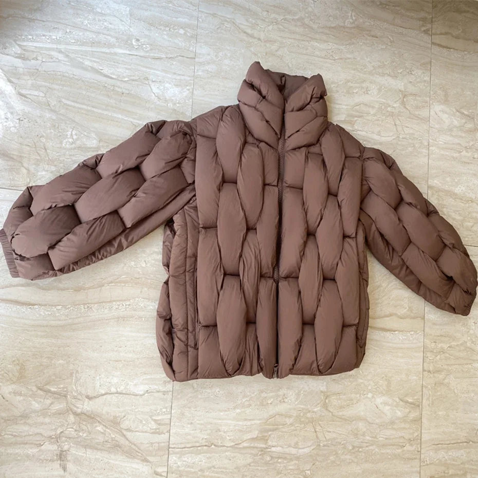Winter Parkas Padded Jacket Men Fashion Luxury Designer Square Weave High Collar Warm Coat Man Black Loose Puffer Bubble Jacket