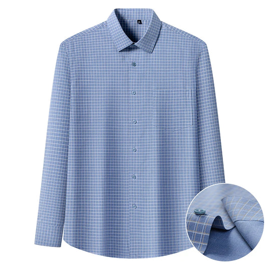 High Quality Men's Long Sleeve Business Casual Plaid Workwear Shirts Anti-Wrinkle Fashion Stripe Office Regular Slim Fit Blouses