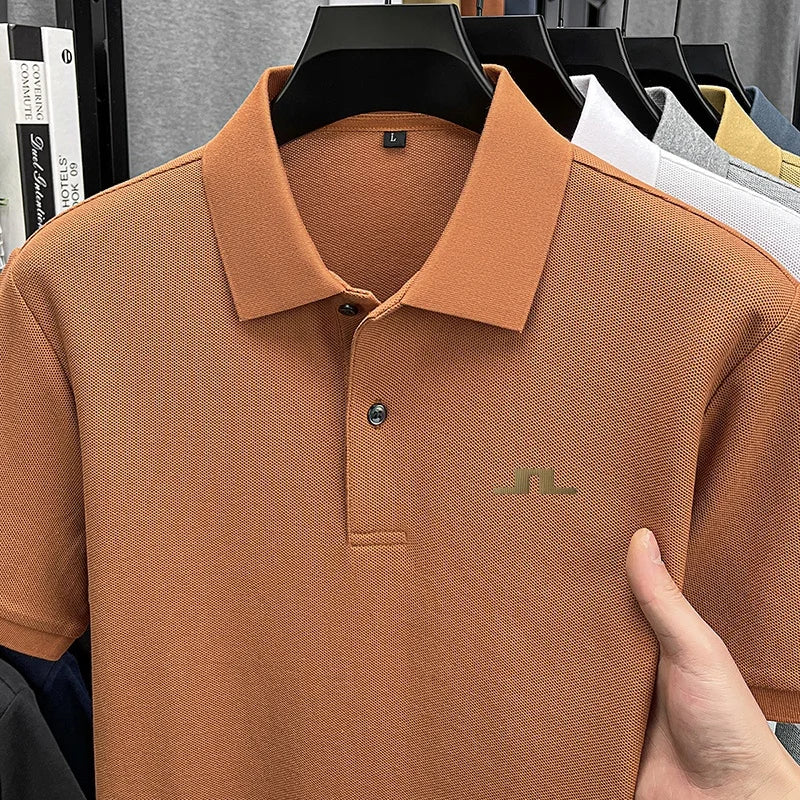 Korean-Style 100%cotton Men Summer Short-Sleeved Polo Shirt Lapel Button Various Colors Stamp Leisure Hot-Selling Men's Clothing