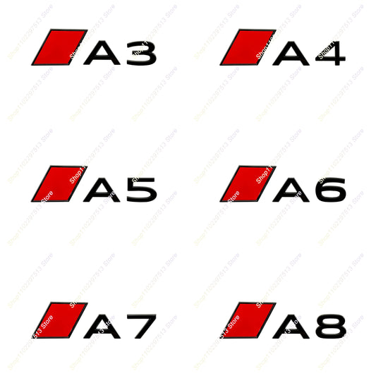 New Car Fender Badge Sticker Accessories 3D Stereoscopic Glossy Black Red Block Letters Emblem For A3 A4 A5 A6 A7 A8 Series