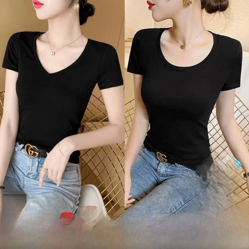 Summer Women's Slim Fit Short Sleeve T-Shirt Half Sleeve Base Shirt Versatile Base Layer Top Quality Polyester Fiber Commute ...