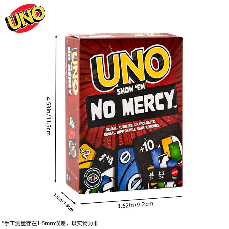 Original Mattel UNO Show ‘Em No Mercy Card Game Deck Poker Geunine Brand Christmas Gifts Family Parties/Travel Table Games