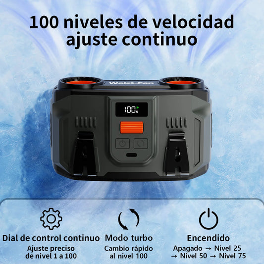 2026 New Upgrade 24000mAh Portable Waist Fan Rechargeable Personal Cooling Belt Clip Fan 100-Speed 20000RPM Dual Motors