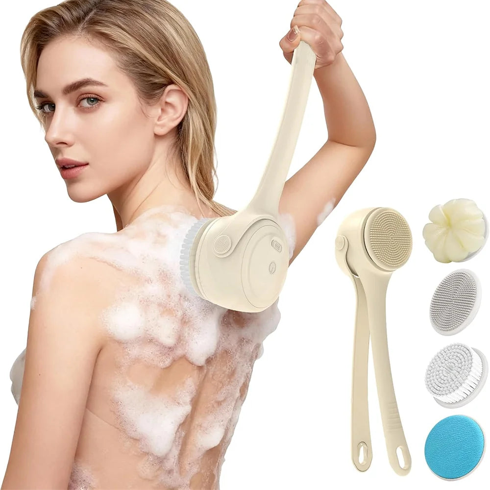 Electric Silicone Bath Brush with Long Handle - Deep Cleaning Massage Bath Brush for Shower Skin Care Body Cleaning
