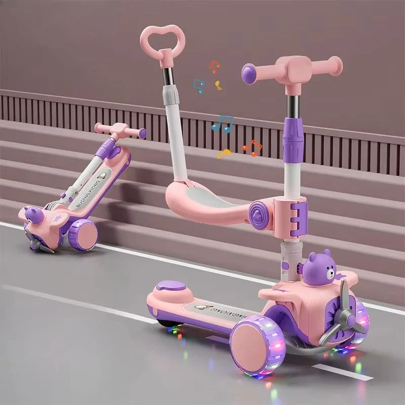 3 in 1 Kids Scooter Push Scooter for Toddler Teens with Parent Push Handle Seat Ride on Toys Halloween Gift for Boys Girls