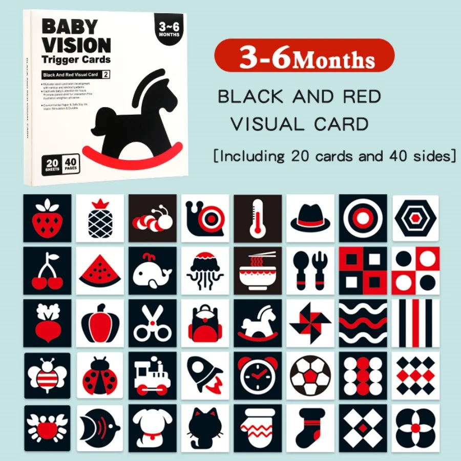 Black and red visual early education card for newborns, visual stimulation of color cognition, flashing new children's early edu