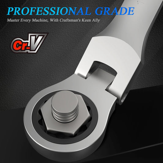 Ratchet Spanner Wrench Set Gear Ring Ratcheting Combination Wrench Kit Metric Flexible Head with Canvas Bag Metric Flex Head