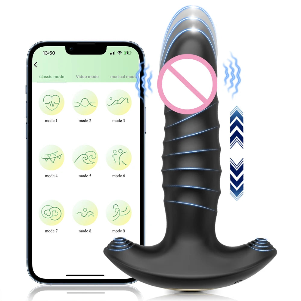Thrusting Anal Vibrator Men Bluetooth APP Vibrator Remote Control Telescopic Prostate Massager Male Prostate Stimulator