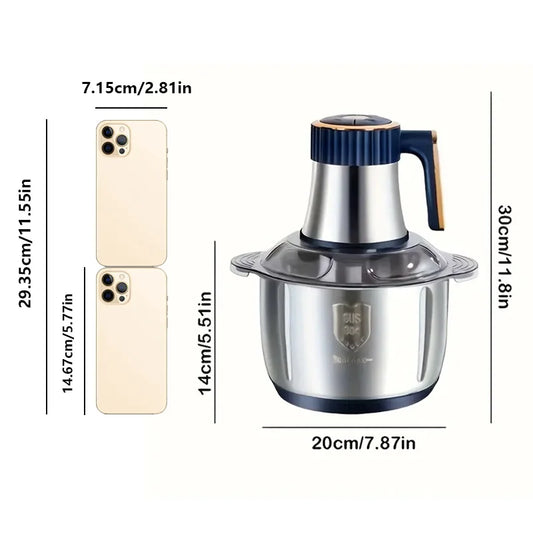 5L Stainless Steel Food Processor with 6-Blade System - Fast Meat Mincer & Vegetable Chopper, 5 Speeds(European Plug)