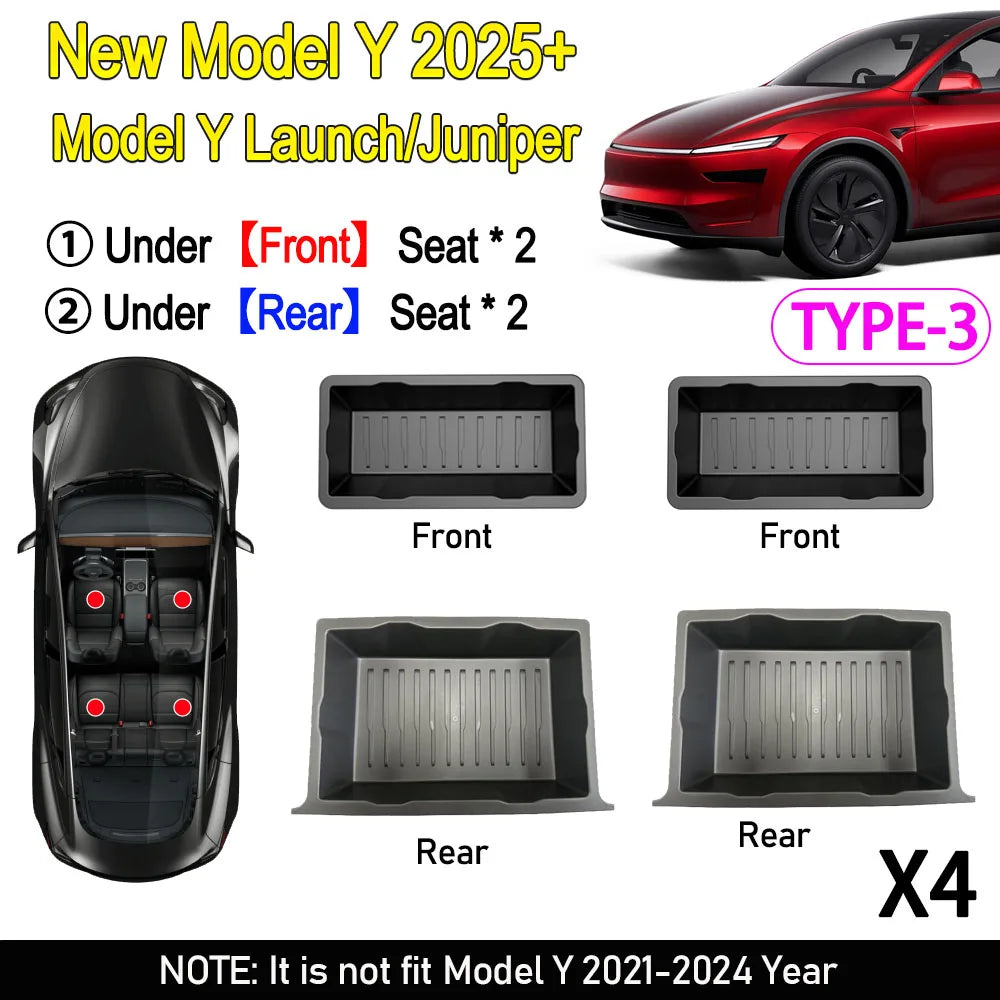 Under Seat Storage Box for Tesla Model Y Juniper Launch 2025 Centrol Console Organizer Travel Accessories Front Rear Seat Tray