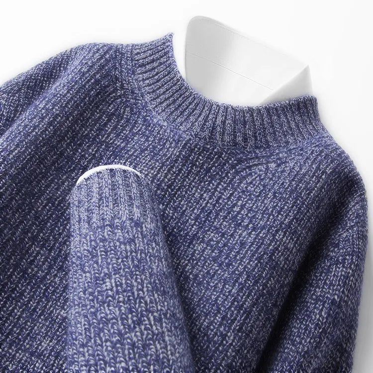 Men’s 7-Needle Wool Sweater, 100% Wool Heavyweight, Autumn Winter Thickened, Brown Coffee 4 Colors