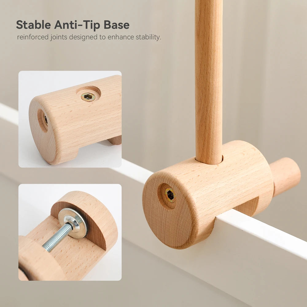 Wooden Universal Crib Mobile Stand 360 Degree Rotate Arm Height Adjustable Stable Anti Tip Base Tools Free Assembly for Nursery