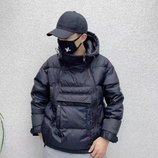 Winter New Style Men's Casual Hooded down Cotton Jacket Double Zipper Versatile Bread Style Popular Couple's Coat