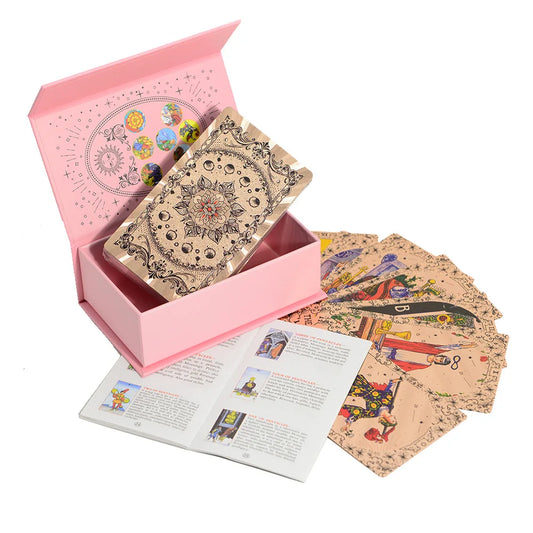 78Pcs Pink Classic Wait Tarot Cards with Guide Book Divination Deck Family Party Board Fate Card Fortune Telling Game