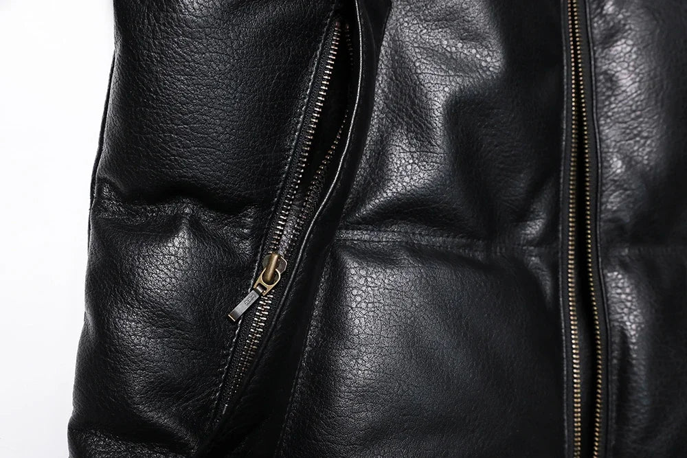 New Sheepskin Genuine Leather White Duck Down Jacket Men Goat Skin Hood Warm Coat Thick Winter Clothing Coats